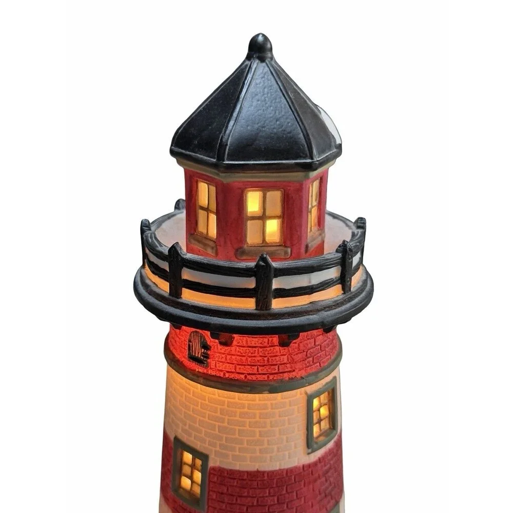 Santas Workbench Bayside Lighthouse Christmas Village Porcelain Lighted Blinking